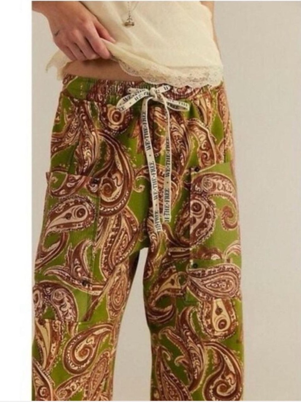 NWT Free People We the Free Jet Set Knit Pull On Pants in Green Combo $168 - Picture 2 of 11